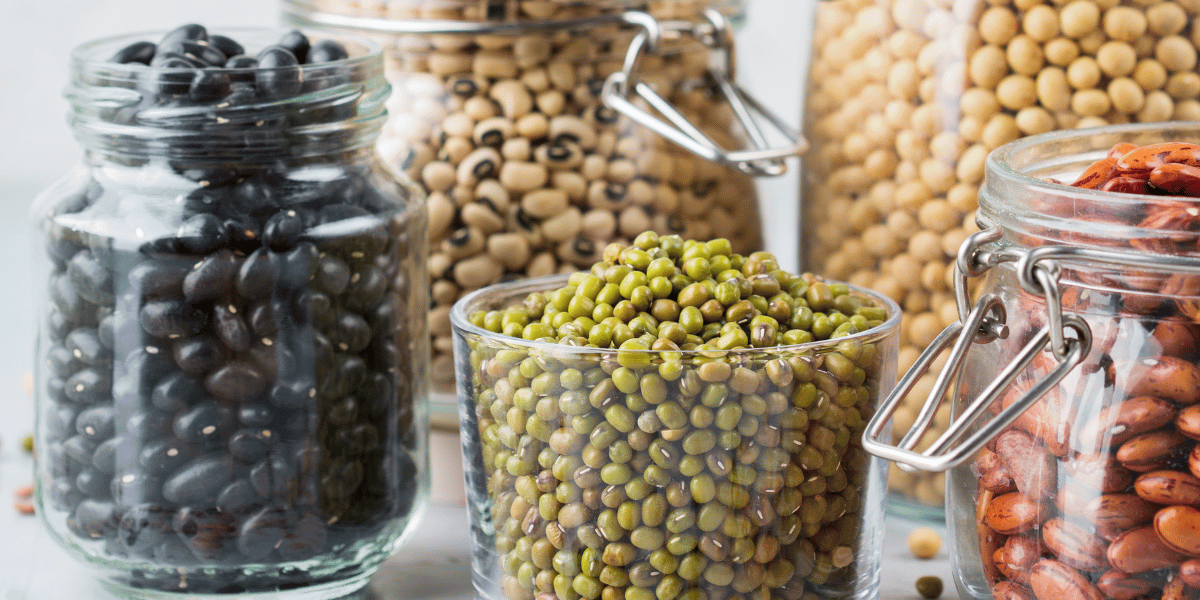 Jars of peas, beans, and legumes